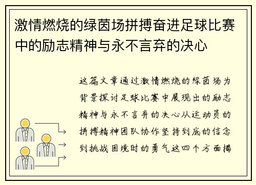 激情燃烧的绿茵场拼搏奋进足球比赛中的励志精神与永不言弃的决心