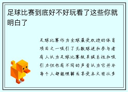 足球比赛到底好不好玩看了这些你就明白了