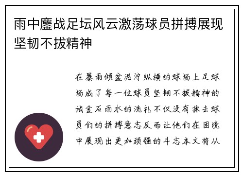 雨中鏖战足坛风云激荡球员拼搏展现坚韧不拔精神