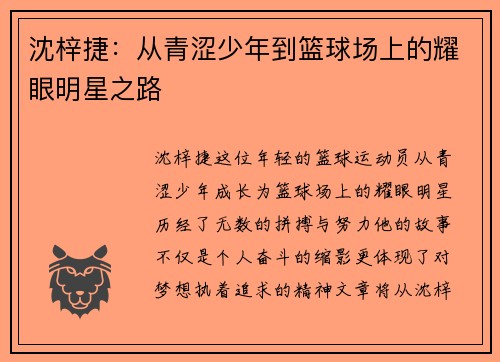 沈梓捷：从青涩少年到篮球场上的耀眼明星之路
